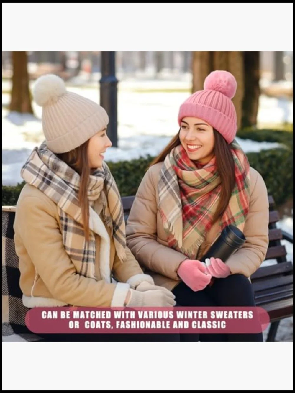 Winter Beanie Hat Scarf Gloves Ear Muffs Socks Set Knit with Pompom Touch